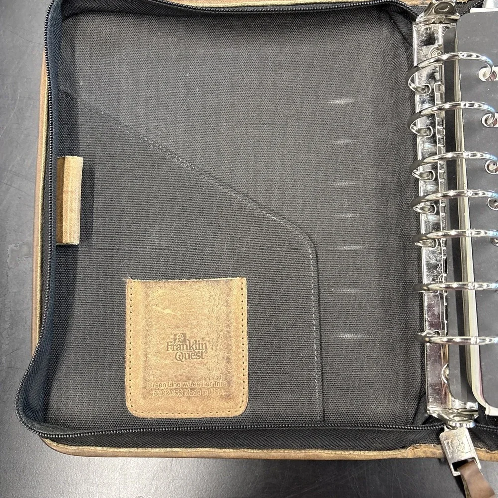 Franklin Covey‎ Compact Binder Black Canvas w/Leather Brown Trim 7 Ring